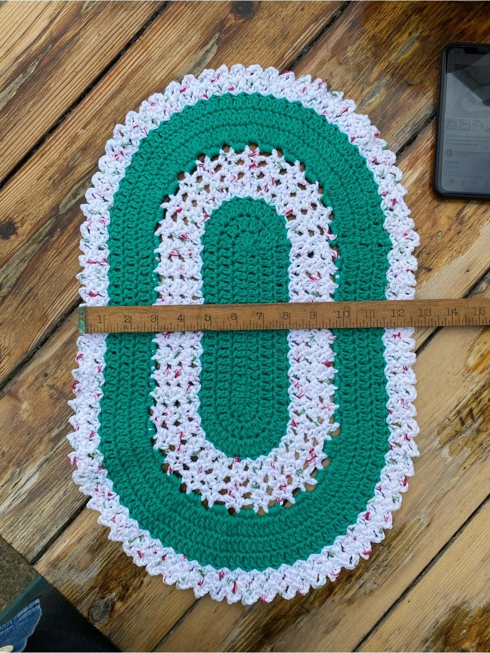 Handmade Green and Cream Crochet placemat